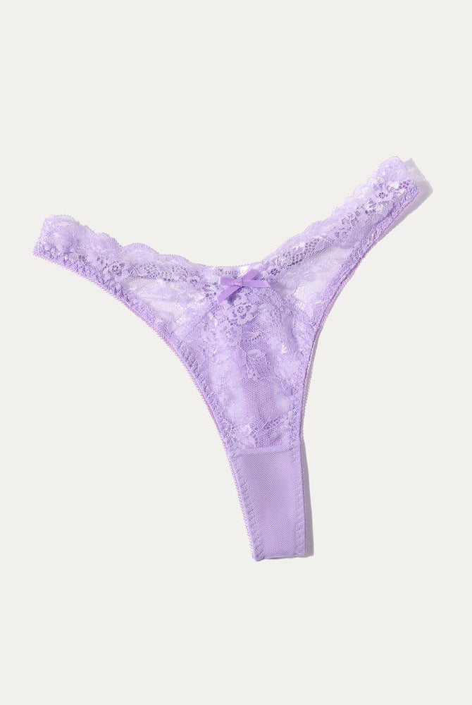 Avidlove light purple lace G-string thong panty, sexy floral design lingerie