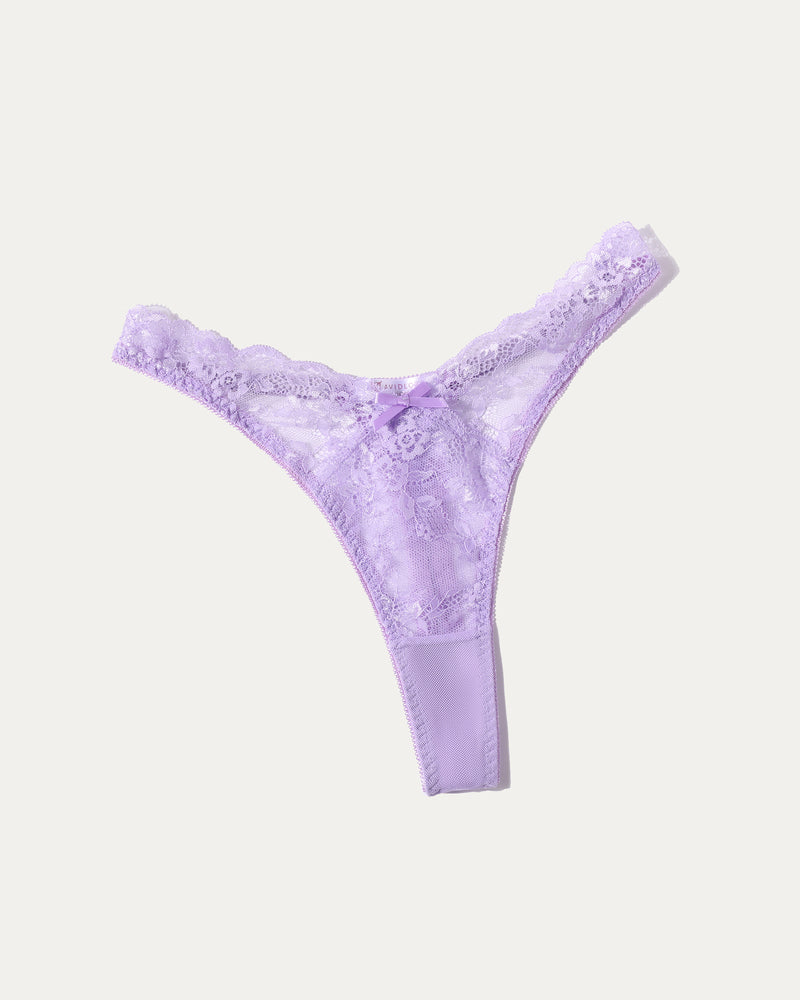 Avidlove light purple lace G-string thong panty, sexy floral design lingerie