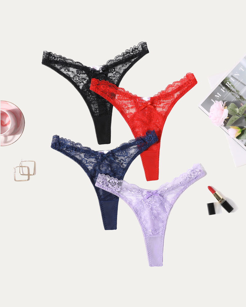 Avidlove Lace G-string Set: black, red, navy, lavender. Sexy lace panties for women.