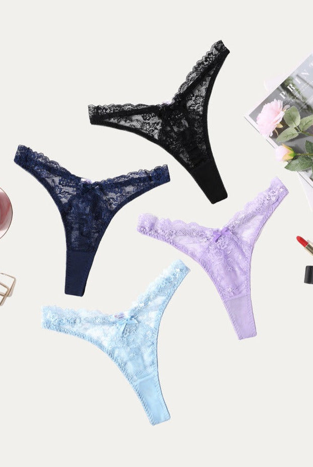 Avidlove Lace G-string set in assorted colors. Floral lace thong panties for women.