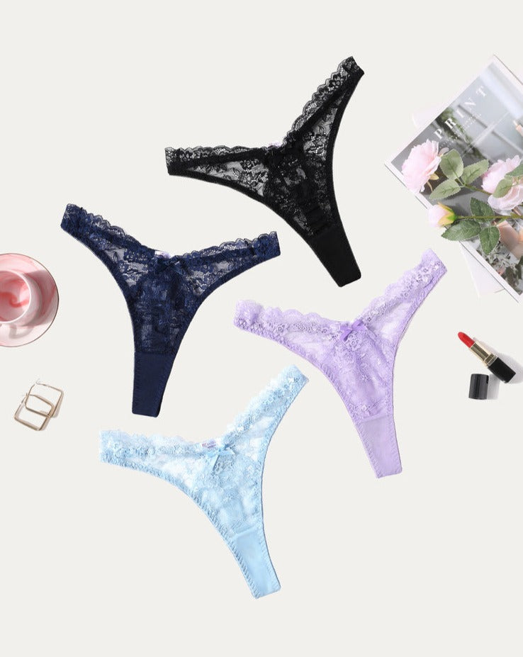Avidlove Lace G-string set in assorted colors. Floral lace thong panties for women.