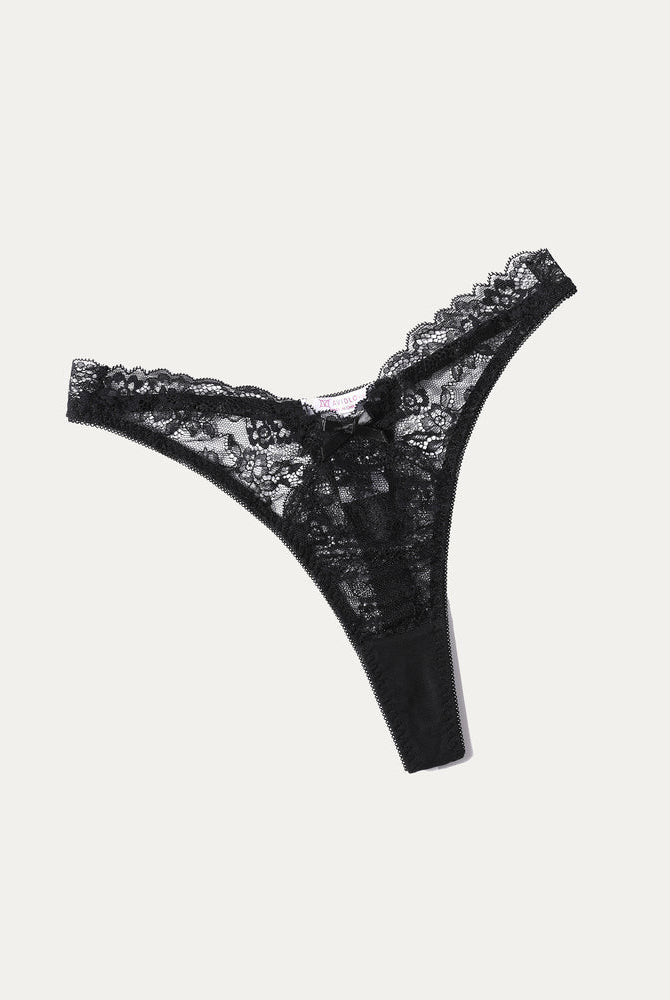Black Avidlove lace G-string thong panty. Sexy floral lace design, comfortable for women.