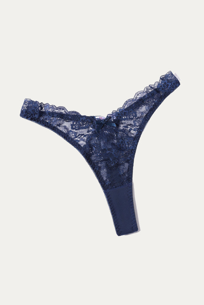 Avidlove navy blue lace G-string thong. Sexy floral lace design with adjustable waistband.