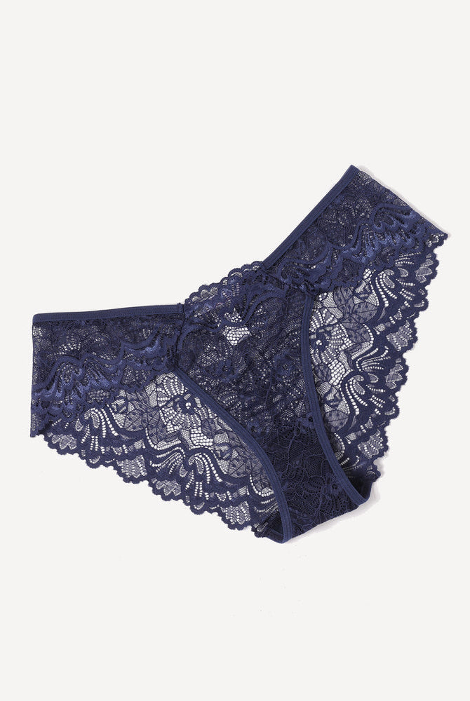 Navy blue lace hipster panties from Avidlove, low-rise design with breathable floral lace.