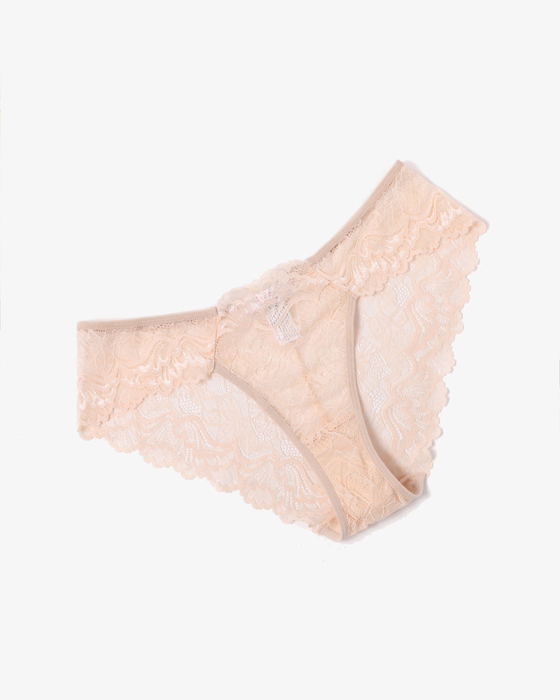 Avidlove beige lace hipster panties: low-rise, floral lace, breathable, sexy and comfortable.