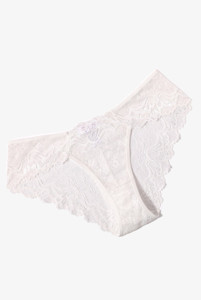 White Avidlove low-rise lace hipster panties with breathable, floral design.