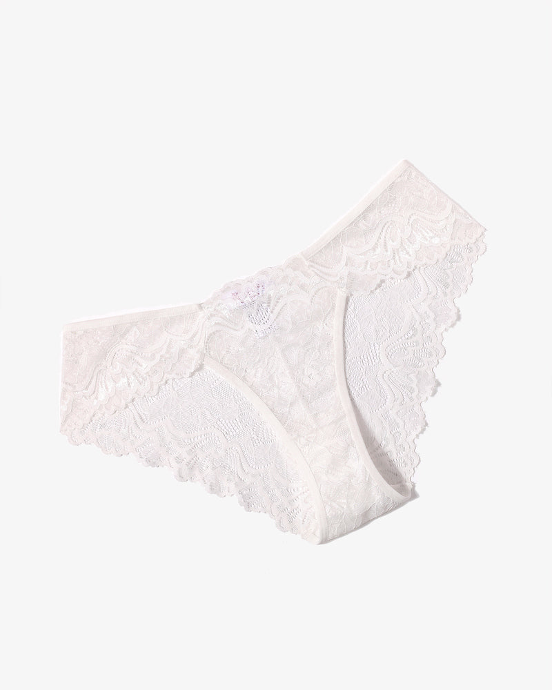 White Avidlove low-rise lace hipster panties with breathable, floral design.