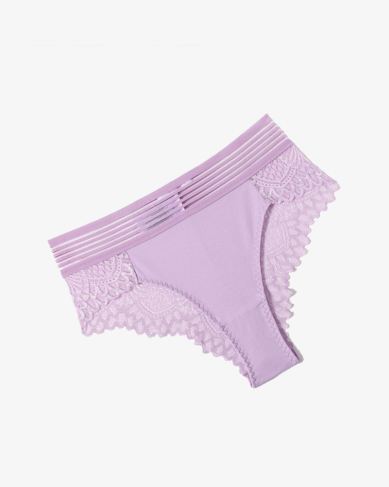 Light purple lace hipster panties, cotton blend, lace back, sexy design. Avidlove lingerie.
