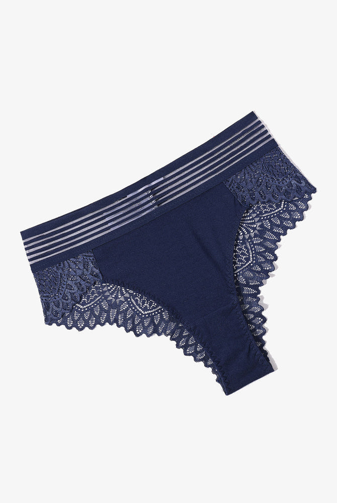 Navy blue lace cheeky hipster panties, cotton blend with comfortable, sexy design