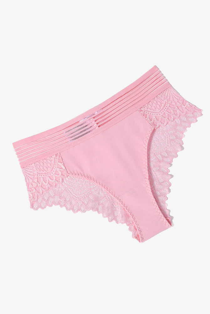 Pink lace cheeky hipster panties with lace back detail, comfortable cotton blend, Avidlove