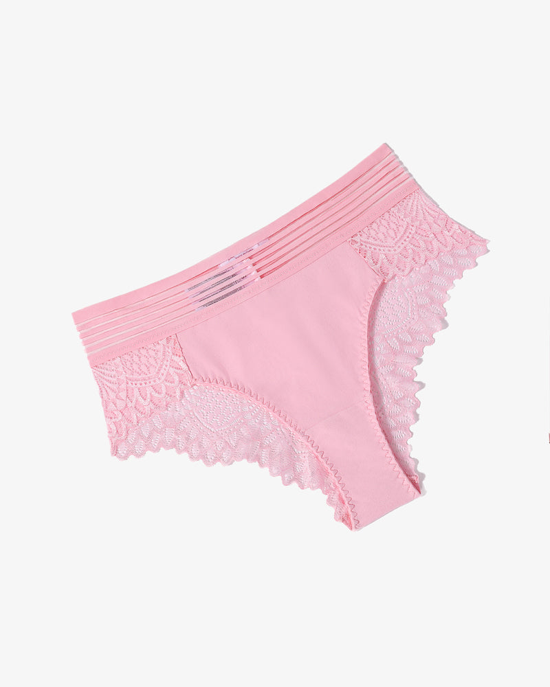 Pink lace cheeky hipster panties with lace back detail, comfortable cotton blend, Avidlove