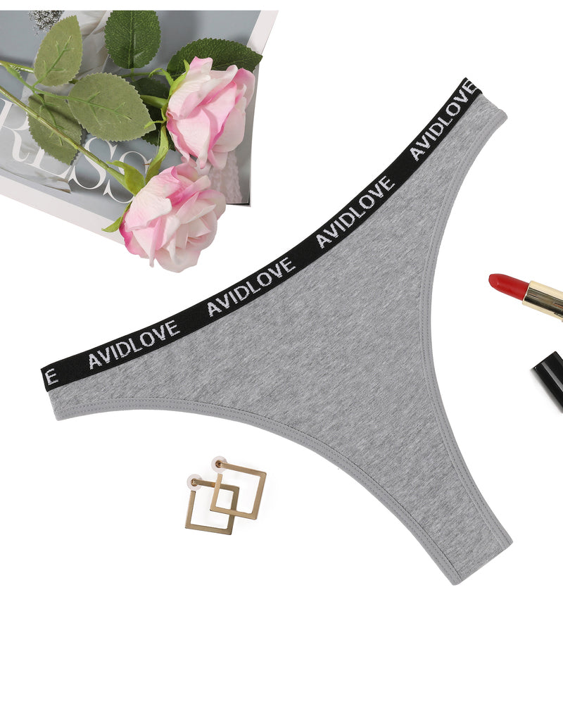 Avidlove gray cotton low-rise thong with branded waistband, comfortable and breathable lingerie.