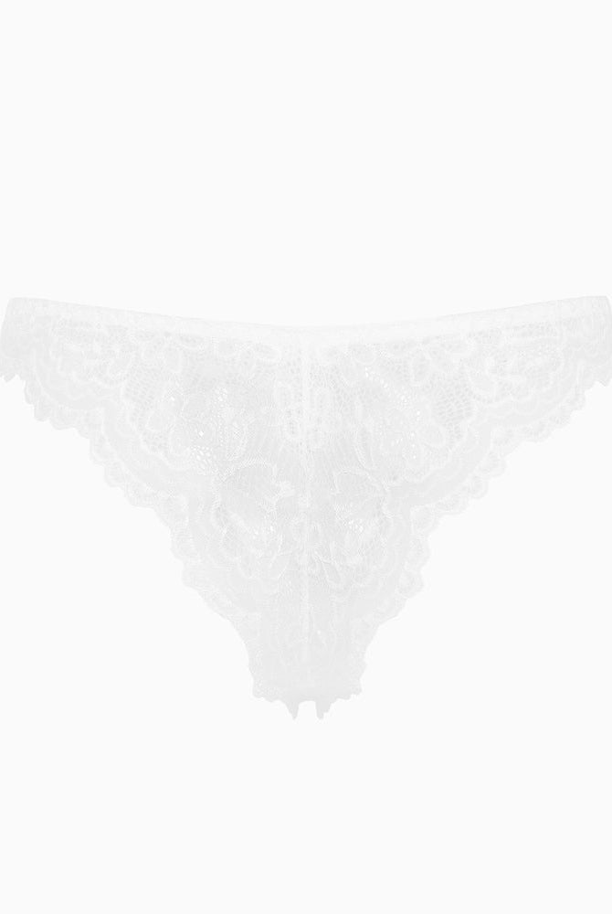 White lace string panty. Low-rise cheeky design lingerie, soft and charming style for women.