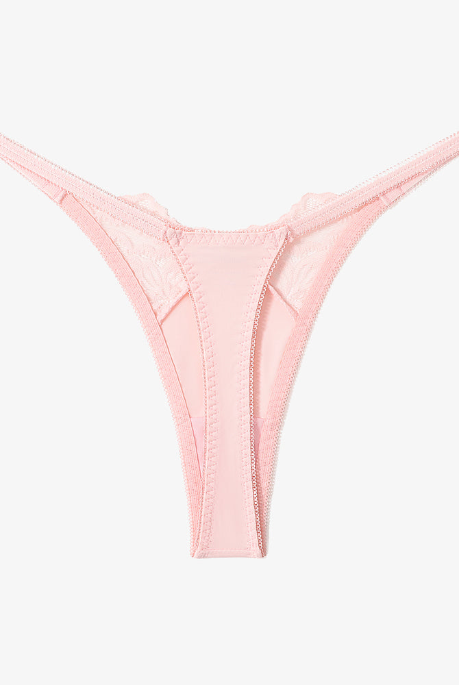 Pink lace T-back G-string thong. Sexy and breathable lingerie, perfect for a confident look.