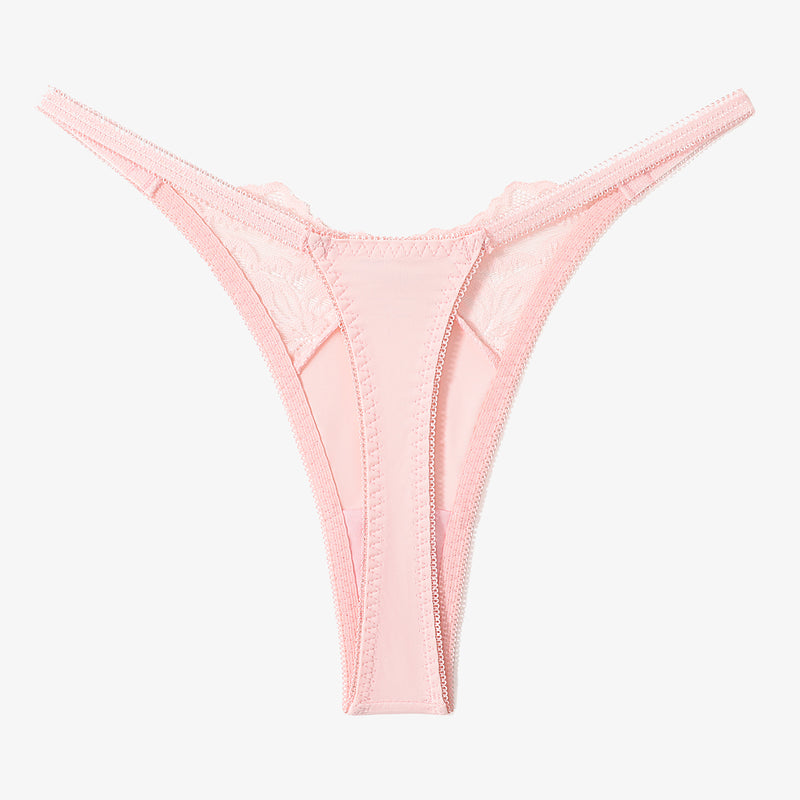 Pink lace T-back G-string thong. Sexy and breathable lingerie, perfect for a confident look.