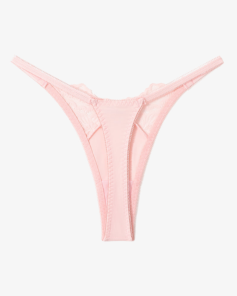 Pink lace T-back G-string thong. Sexy and breathable lingerie, perfect for a confident look.