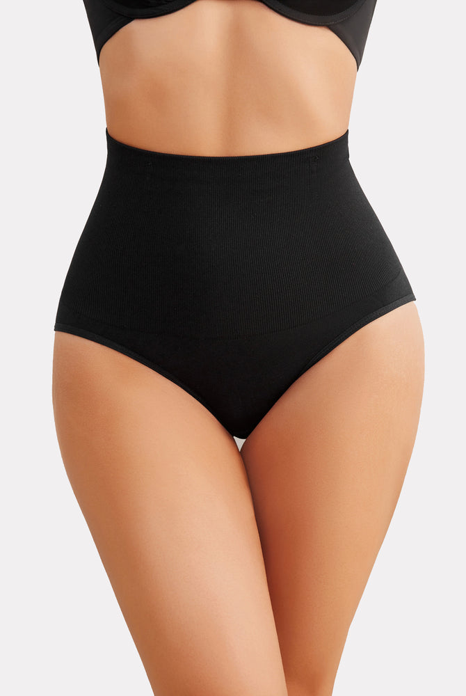 Black Tummy Control Thong Shapewear - High-waisted and designed to accentuate curves.