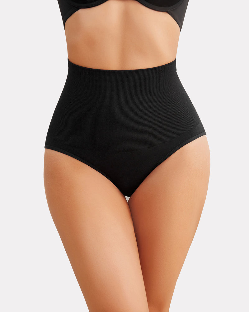 Black Tummy Control Thong Shapewear - High-waisted and designed to accentuate curves.