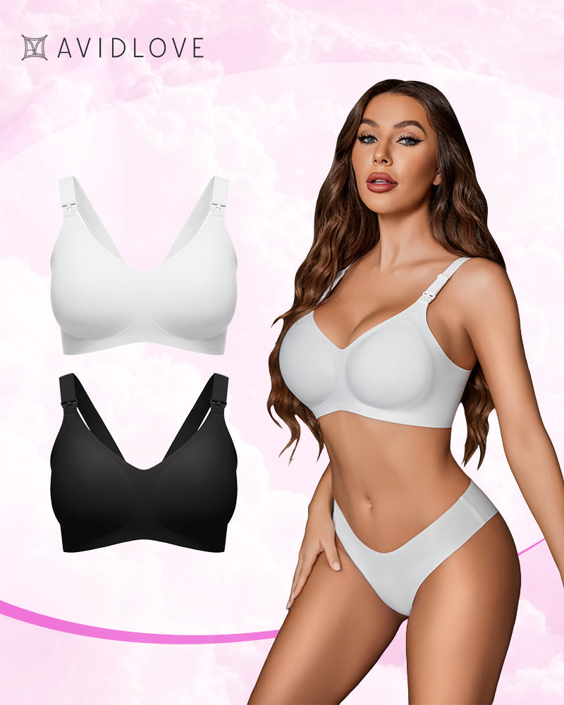 AVIDLOVE Seamless Maternity Bras: White & Black, Wireless, Comfortable Nursing Bra for Women