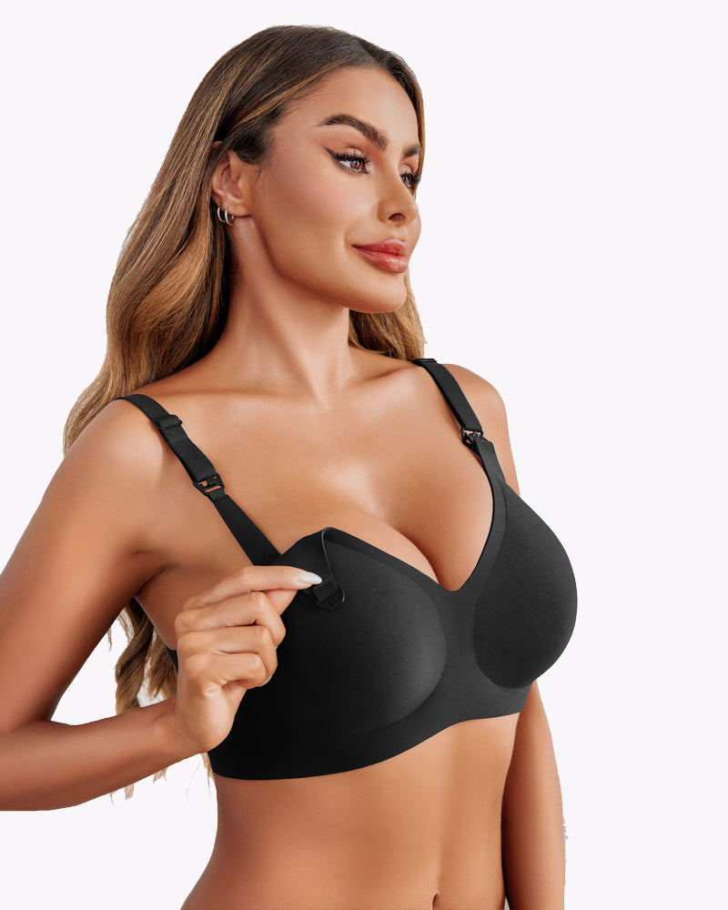Avidlove black seamless nursing bra, wireless maternity bra with easy nursing access and comfort.
