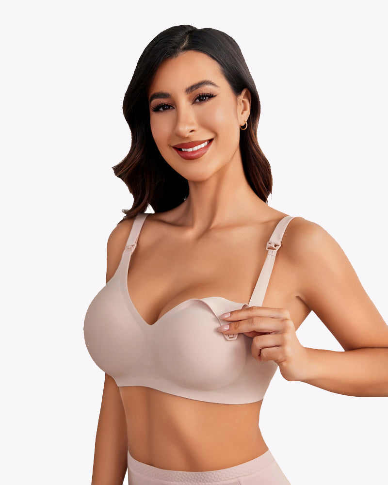 Avidlove seamless nursing bra, beige maternity bra with comfortable nursing access for moms