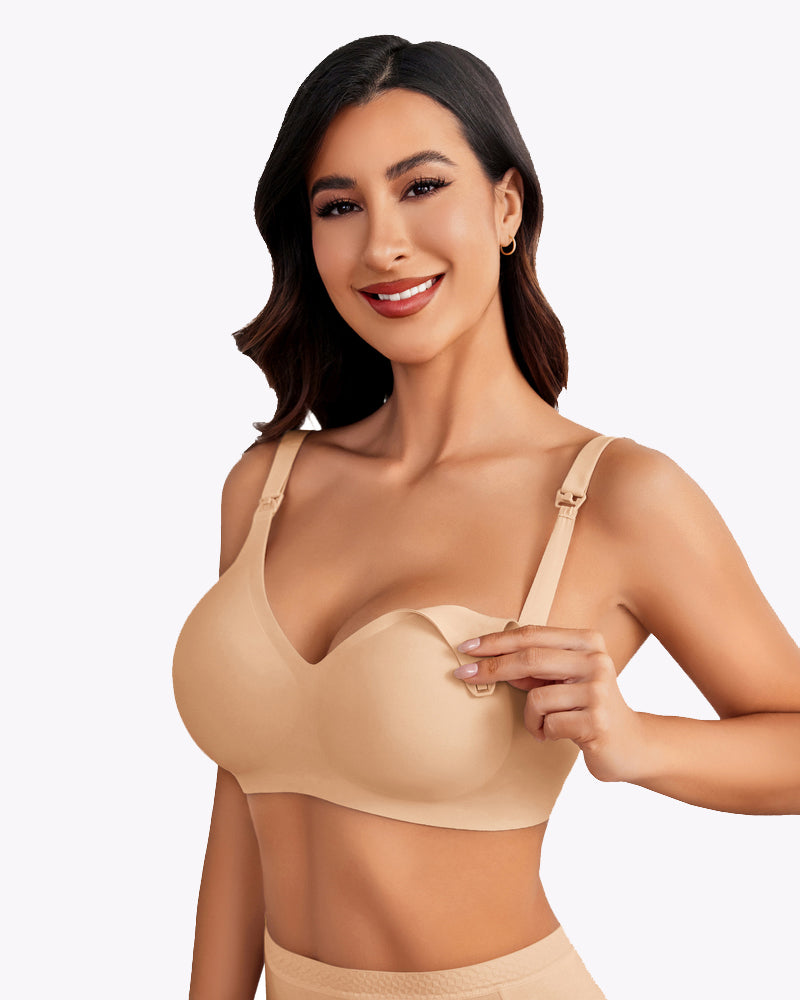 Avidlove beige seamless nursing bra, comfortable maternity bra with easy nursing access for moms