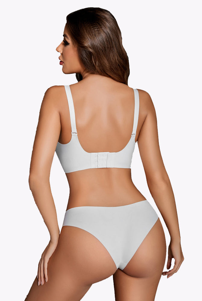 Seamless white maternity nursing bra and brief set, easy nursing buckle, comfortable for moms.