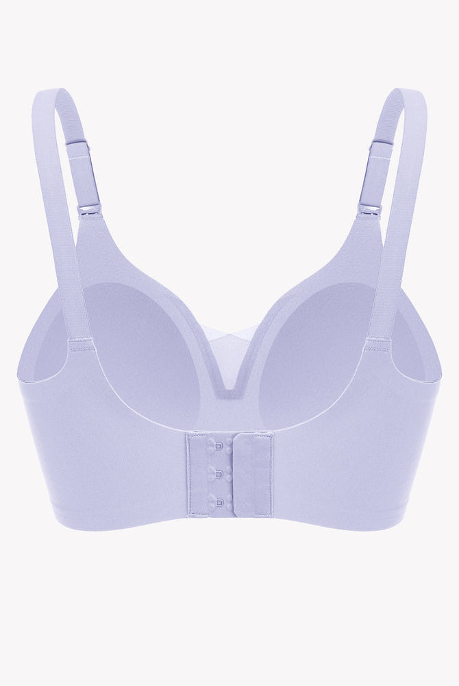 Light purple wireless nursing bra with adjustable straps, discreet breastfeeding support