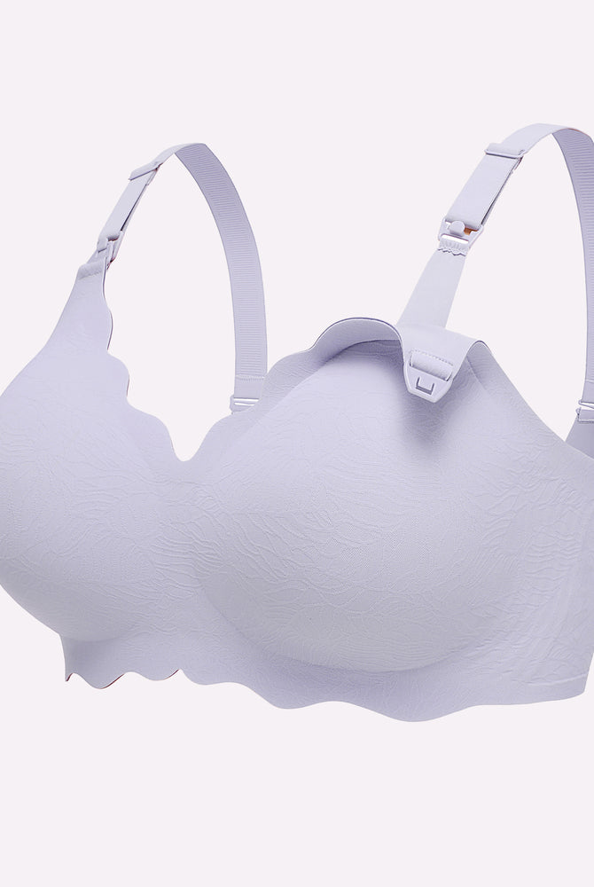Purple seamless maternity nursing bra, adjustable straps, easy nursing access, comfortable design