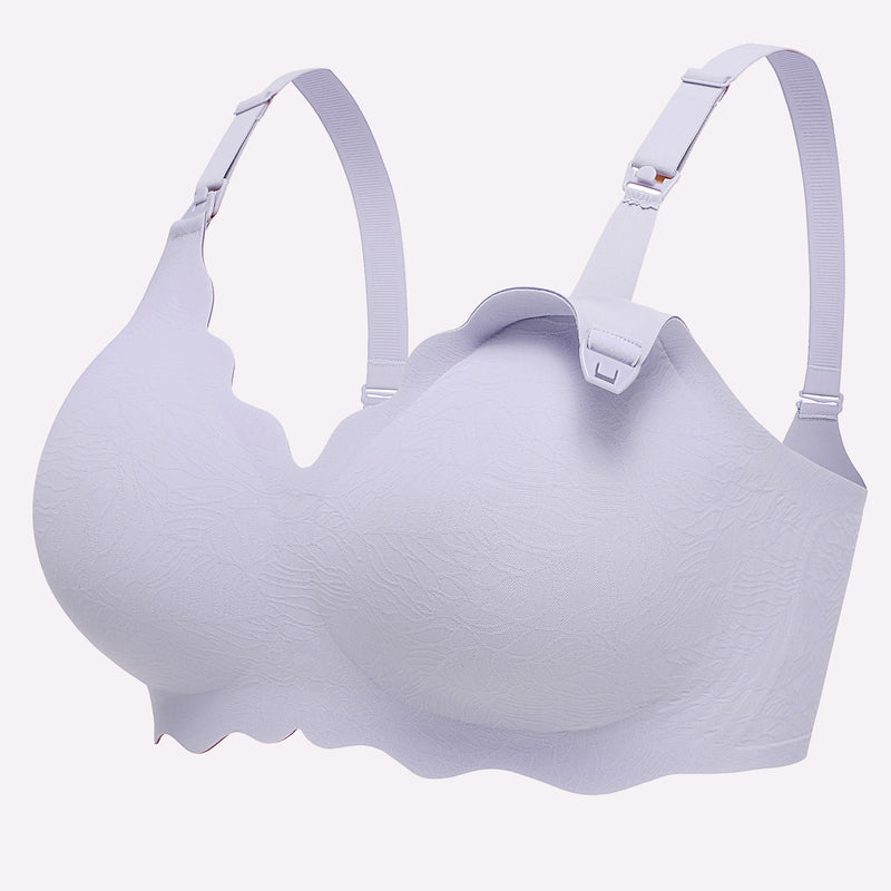 Purple seamless maternity nursing bra, adjustable straps, easy nursing access, comfortable design