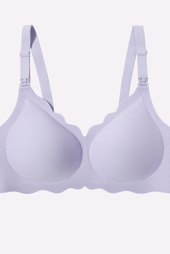 Lavender seamless nursing bra, comfortable design, adjustable straps, and easy nursing access