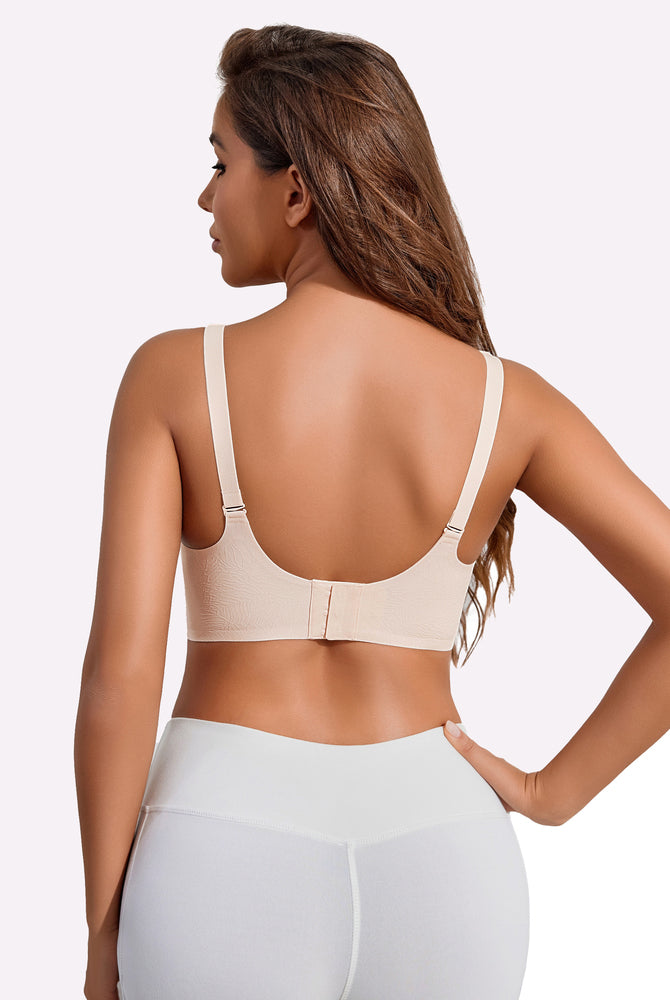 Beige seamless nursing bra, adjustable, comfortable, maternity wear, easy nursing access