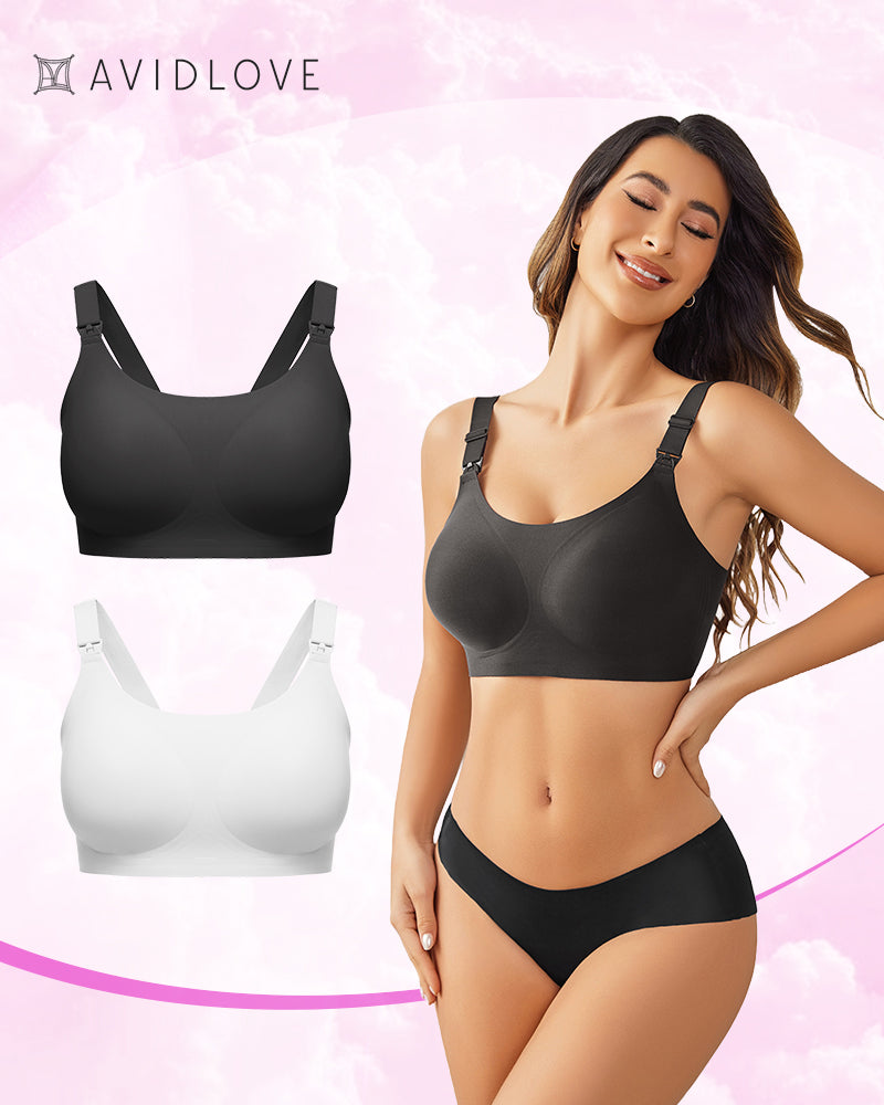 Avidlove nursing bra in black, comfortable and wireless, for postpartum support.
