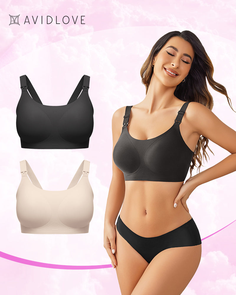 Avidlove Nursing Bra 2-Pack: black and nude wireless for postpartum comfort