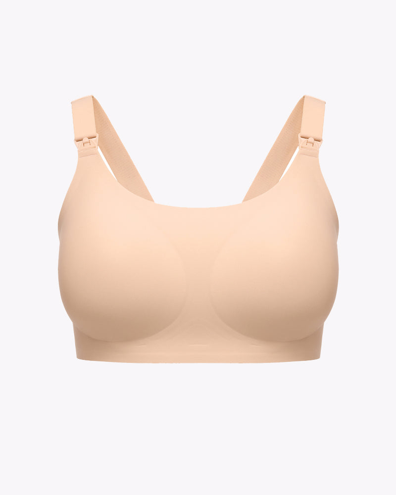Avidlove beige nursing bra, wireless postpartum comfort, breastfeeding buckle, seamless design