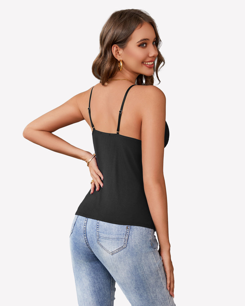 Black cami bralette with spaghetti straps, Y2k style, paired with jeans for a casual and chic look.