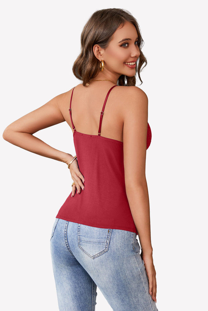Burgundy cami top with adjustable straps and jeans, Y2k bralette, showing casual and chic style