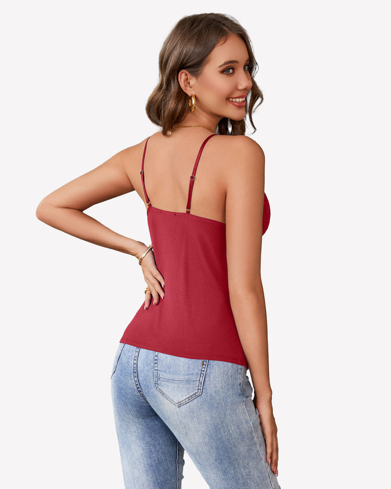 Burgundy cami top with adjustable straps and jeans, Y2k bralette, showing casual and chic style
