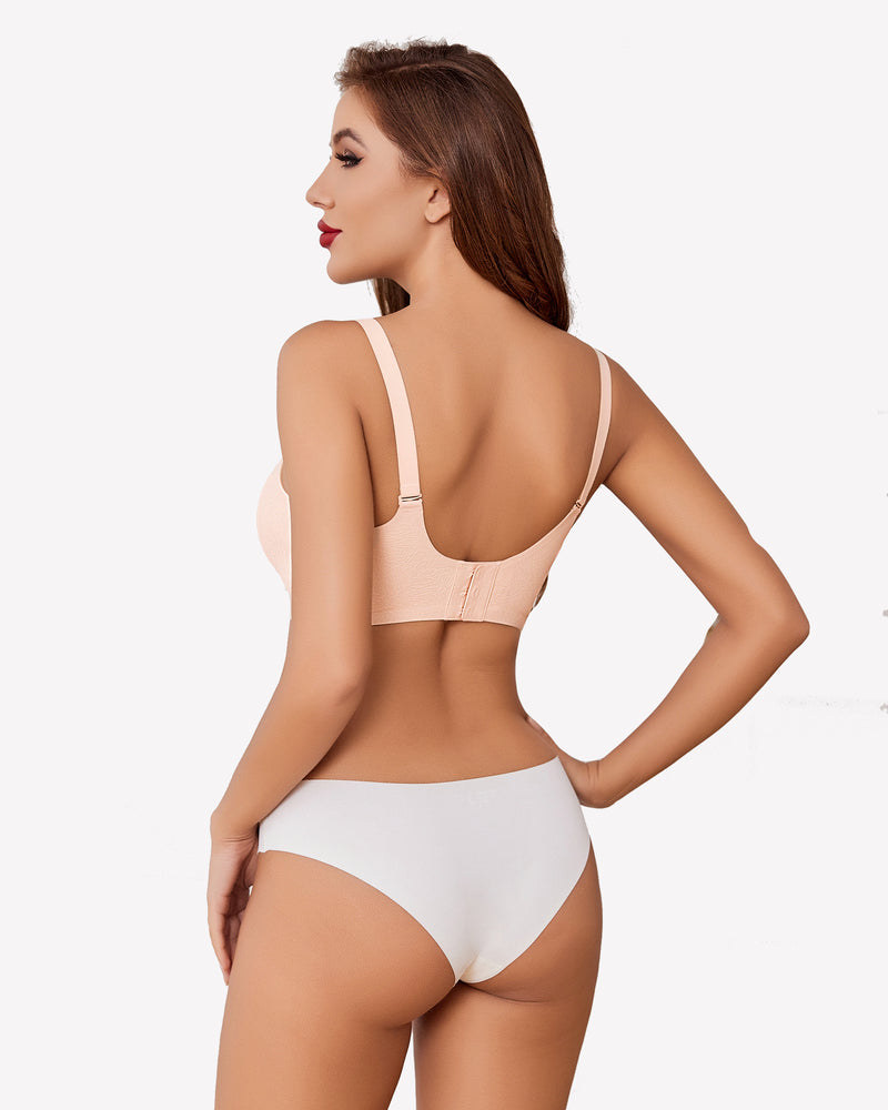 Peach maternity bra with adjustable straps, comfortable support for nursing mothers.