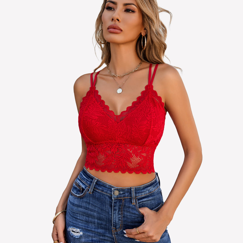 Red lace camisole crop top. Adjustable straps. Comfortable and sexy lingerie.