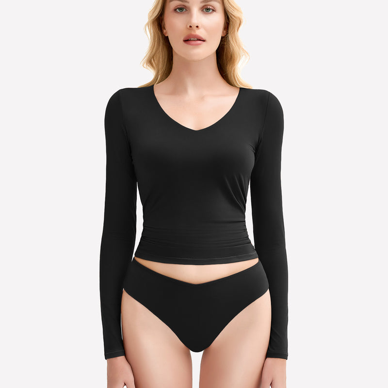 Black Y2k lingerie set: V-neck top and panties, soft and stretchy fabric. Sexy and stylish.