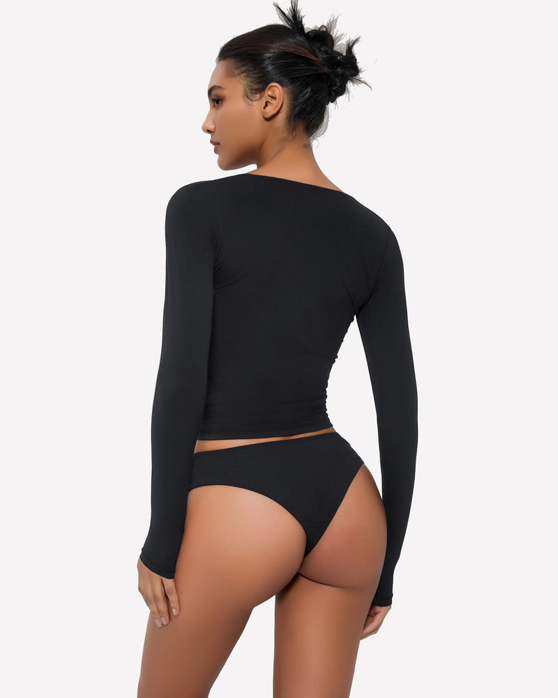 Black Y2k top and panties set. Soft, stretchy fabric, square neckline. Sexy and stylish lingerie.