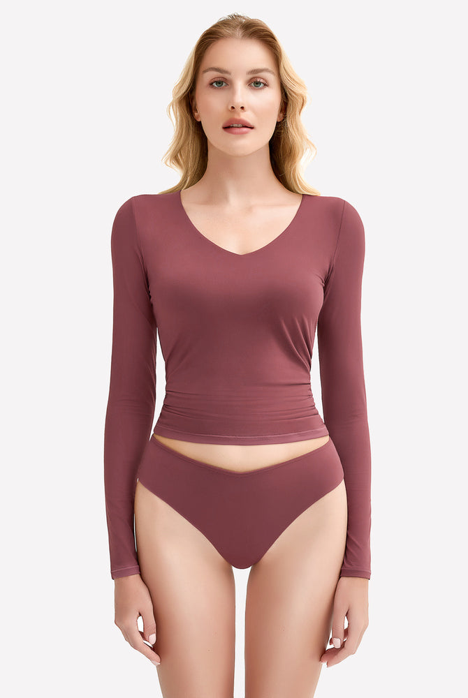 Mauve Y2k lingerie set: V-neck top and panties. Soft, stretchy fabric. Stylish and sexy lingerie.