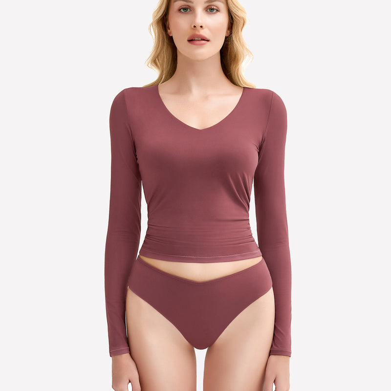 Mauve Y2k lingerie set: V-neck top and panties. Soft, stretchy fabric. Stylish and sexy lingerie.