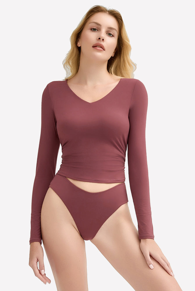 Mauve Y2k lingerie set, V-neck top and panties. Soft, stretchy fabric, stylish and sexy lingerie.