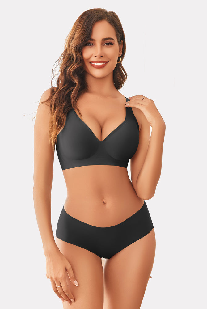 Black Avidlove wireless full coverage bra and panty set for comfort and support