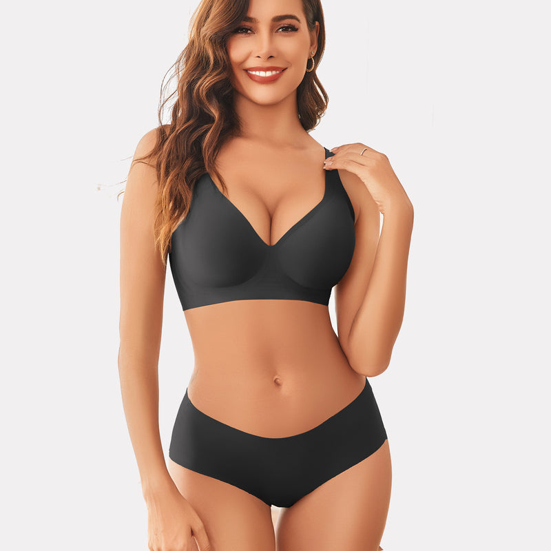 Black Avidlove wireless full coverage bra and panty set for comfort and support