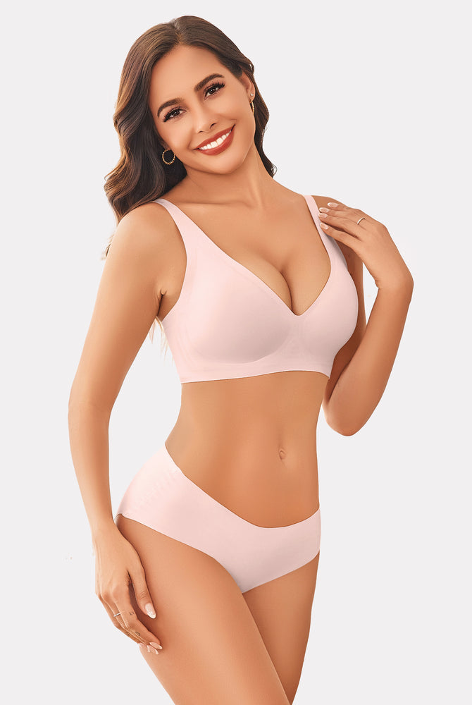 Avidlove light pink wireless full coverage bra and panty set, comfortable design for women