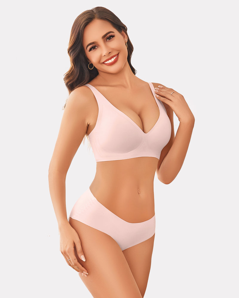 Avidlove light pink wireless full coverage bra and panty set, comfortable design for women