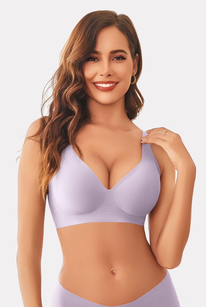 Avidlove wireless full coverage bra in light purple, designed for comfort and support for women